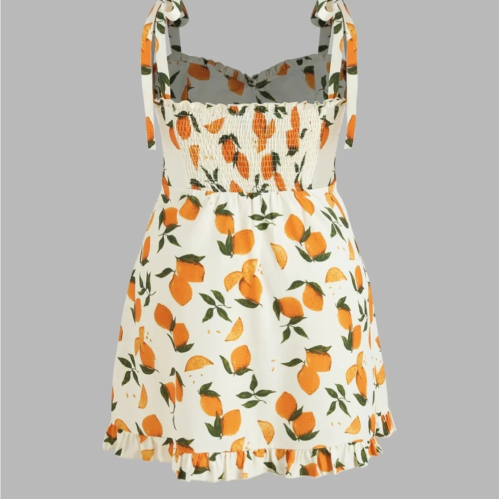 LEMON PRINT RUFFLE HEM TIE SHOULDER MINI DRESS - Picture 3 of 14